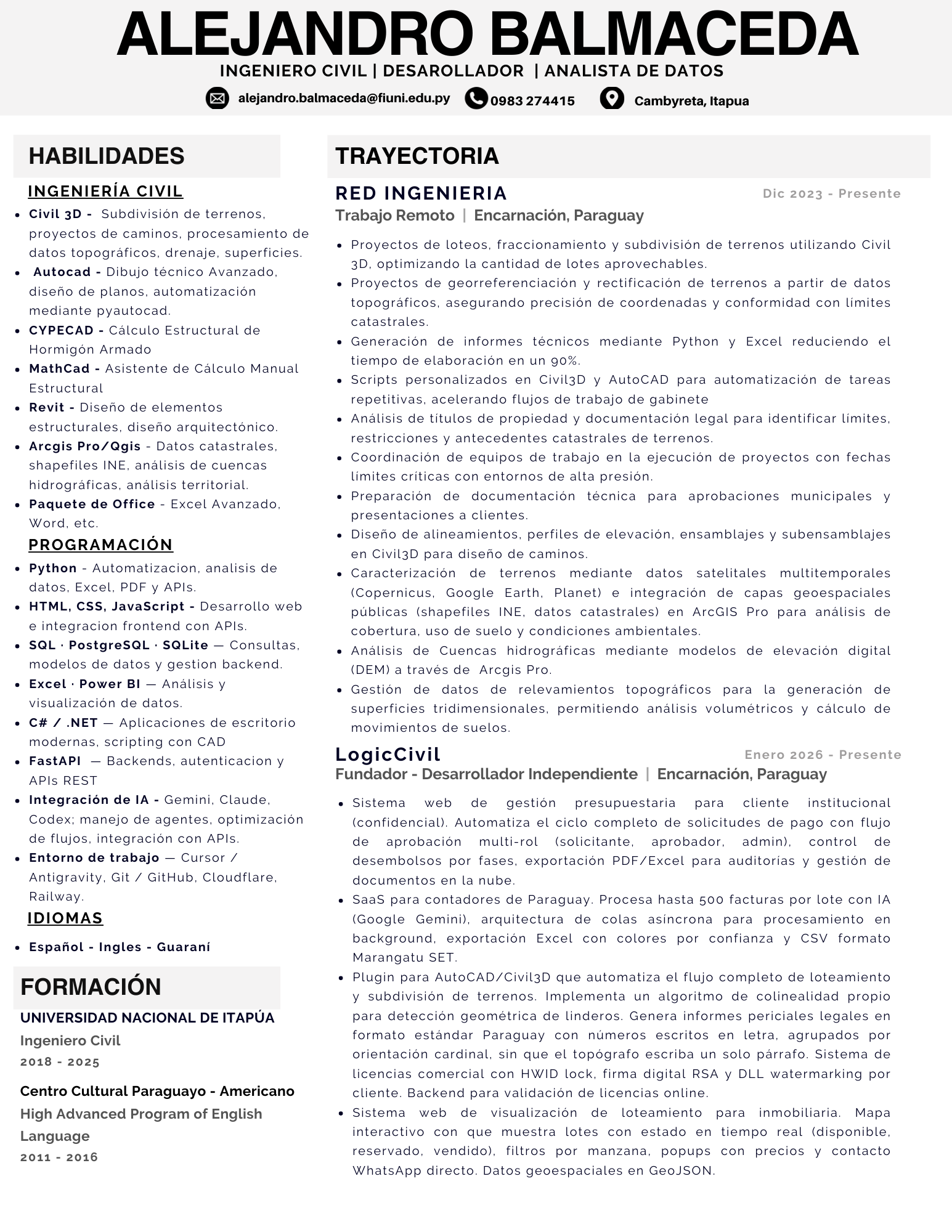 CV de Alejandro Balmaceda página 1